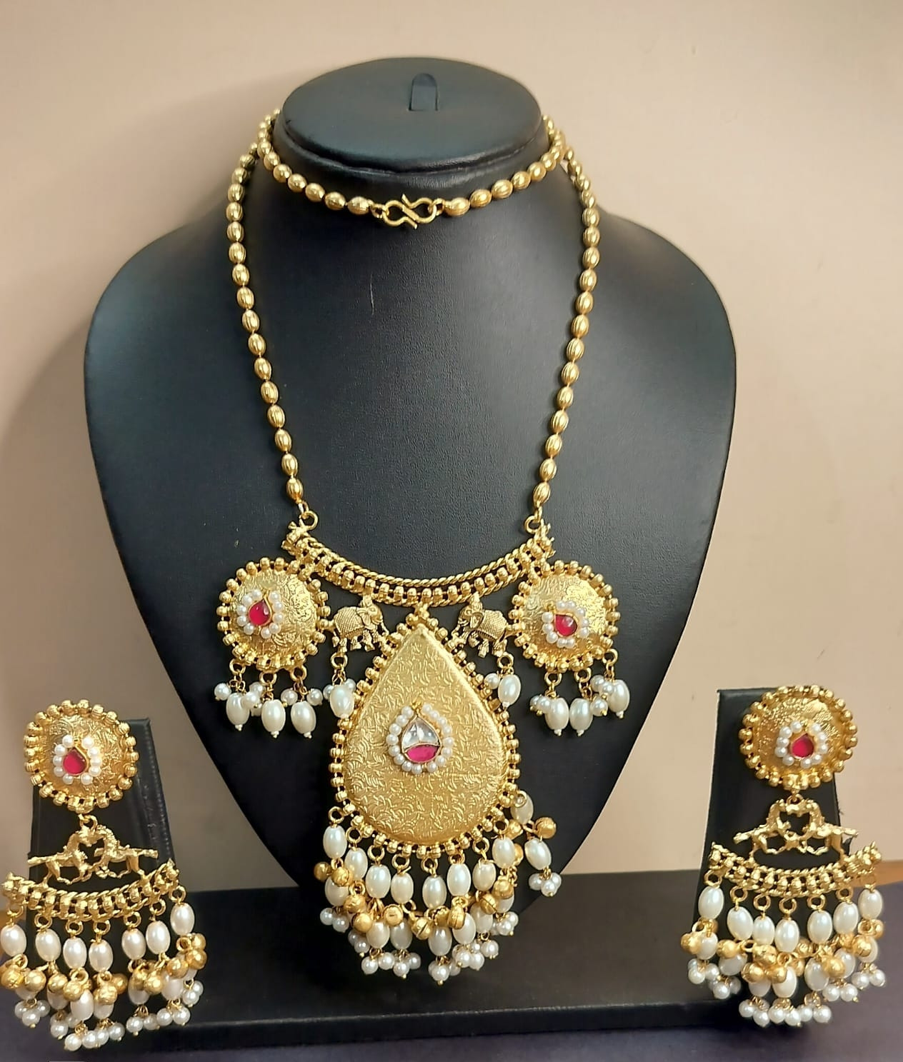 Premium quality Rajwadi long necklace and earring set